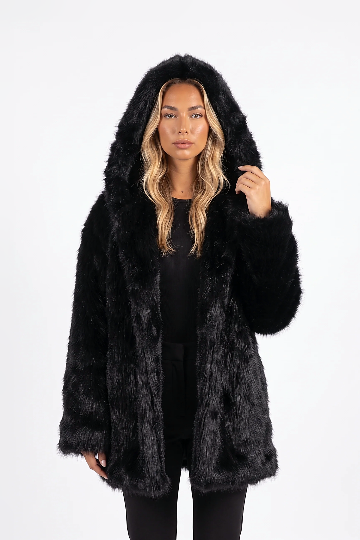 Oversized Shaggy Faux Fur Hooded Coat