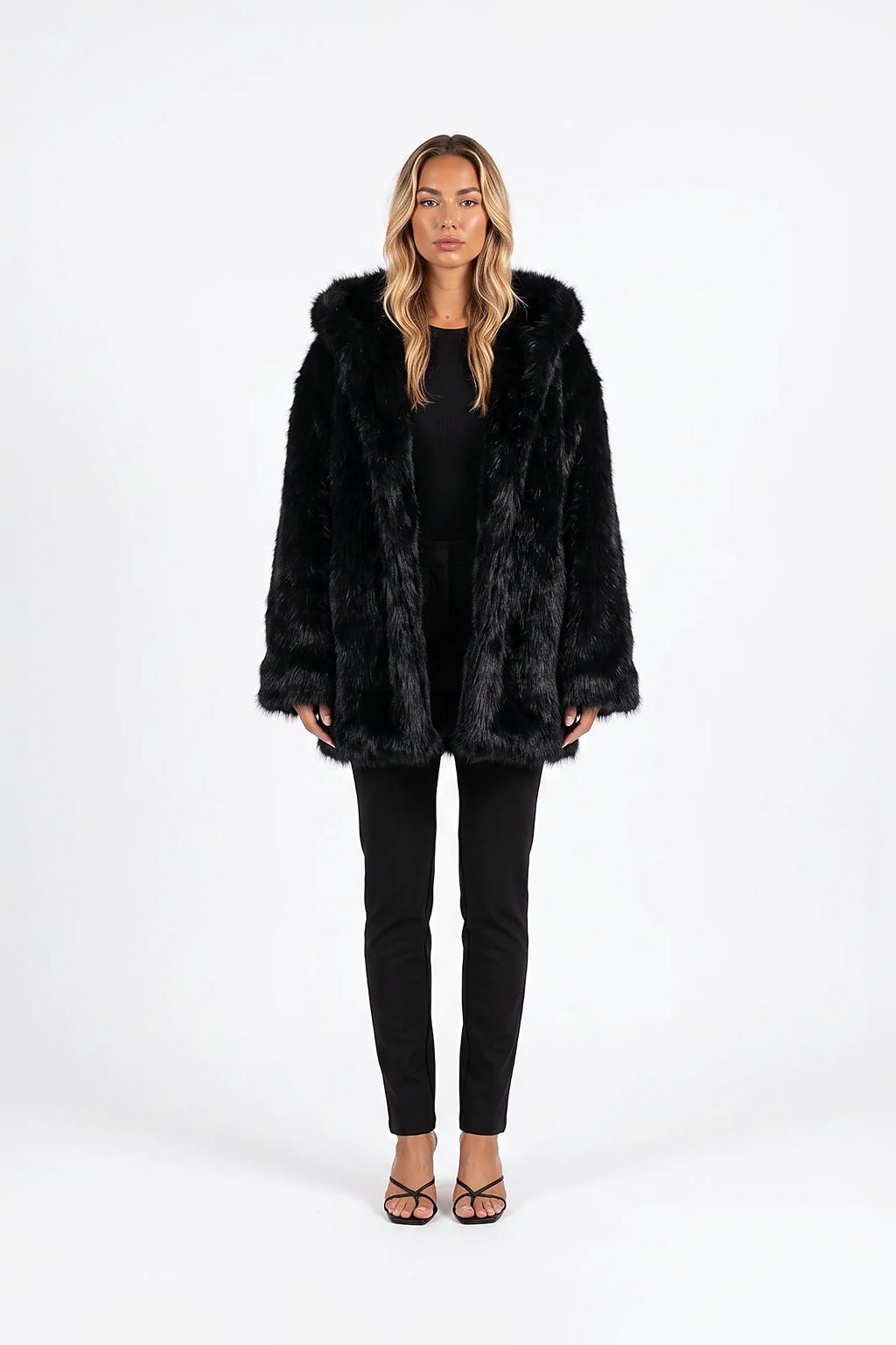 Oversized Shaggy Faux Fur Hooded Coat