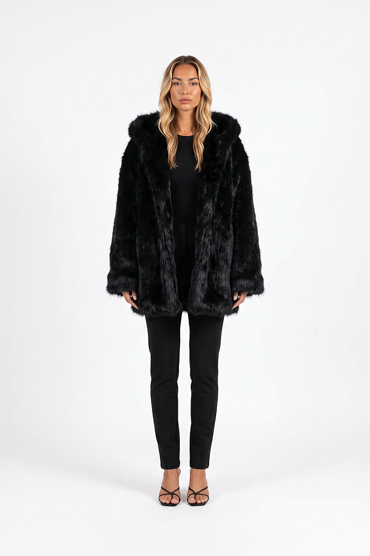 Oversized Shaggy Faux Fur Hooded Coat