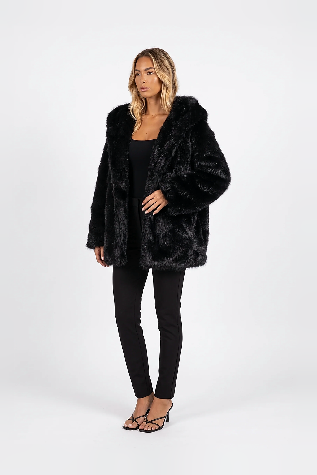 Oversized Shaggy Faux Fur Hooded Coat