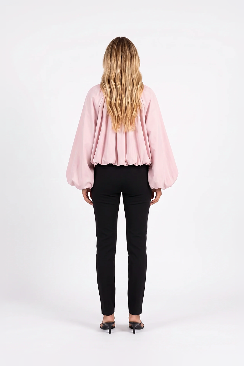 Ruched Puff-Sleeve Zip Bomber Jacket