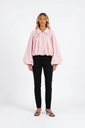 Ruched Puff-Sleeve Zip Bomber Jacket