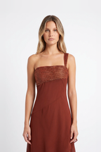 One-Shoulder Cascading Ruffle Maxi Dress