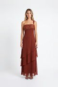 One-Shoulder Cascading Ruffle Maxi Dress