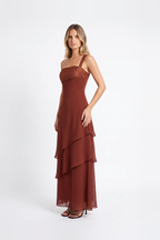 One-Shoulder Cascading Ruffle Maxi Dress