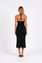 Flocked Floral Halter Midi Dress