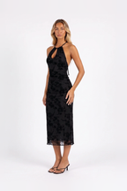 Flocked Floral Halter Midi Dress